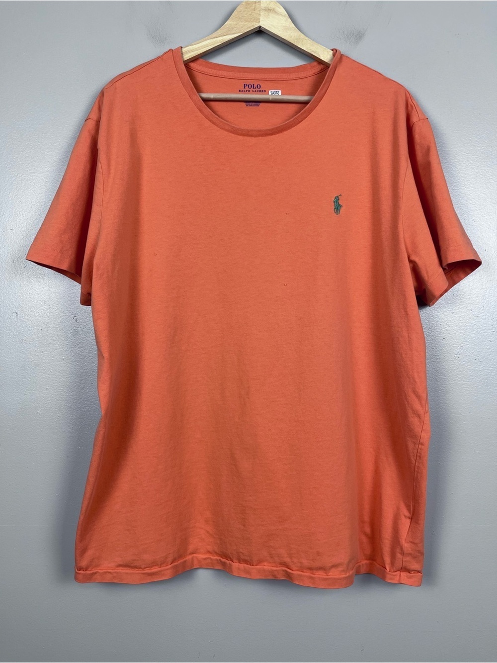 Polo Ralph Lauren Men's 100% Cotton Orange Tee With Green Pony Size XL; Preppy